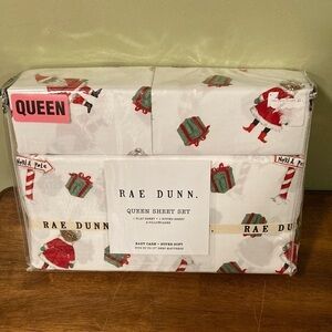 NEW! Rae Dunn NORTH POLE SANTA & MRS CLAUS CHRISTMAS QUEEN SIZE SHEETS
